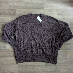 NWT Abercrombie Soft A&F Pullover Brown Leopard Crewneck Sweatshirt Size Medium